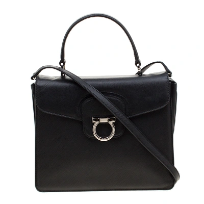 Pre-owned Ferragamo Black Leather Kelly Top Handle Bag