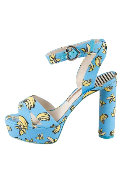 Pre-owned Sophia Webster Blue Banana Printed Fabric Amanda Ankle Strap Platform Sandals Size 37.5