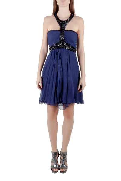 Pre-owned Temperley London Blue Plisse Silk Embellished Strapless Mini Dress M