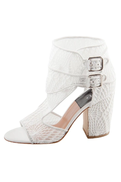 Pre-owned Laurence Dacade White Lace And Suede Rush Macrame Cut Out Open Toe Booties Size 37