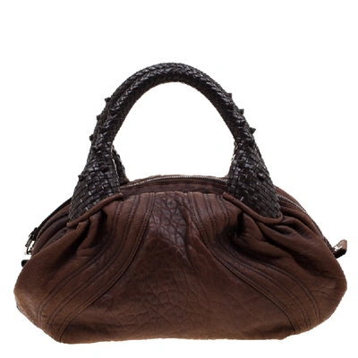 Pre-owned Fendi Dark Brown Pebbled Leather Spy Bag