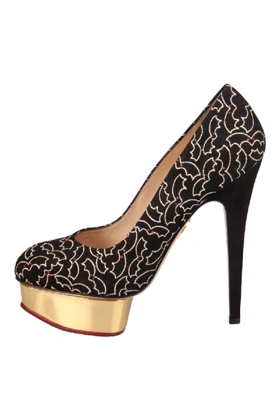 Pre-owned Charlotte Olympia Black Suede Midnight Dolly Bat Embroidered Platform Pumps Size 39