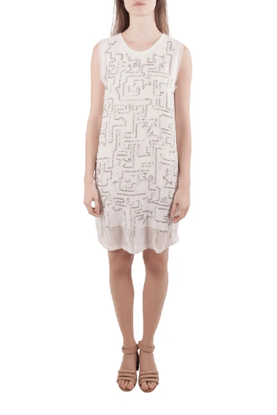 Pre-owned 3.1 Phillip Lim / フィリップ リム White Chiffon Silver Sequined Maze Embellished Shift Dress S