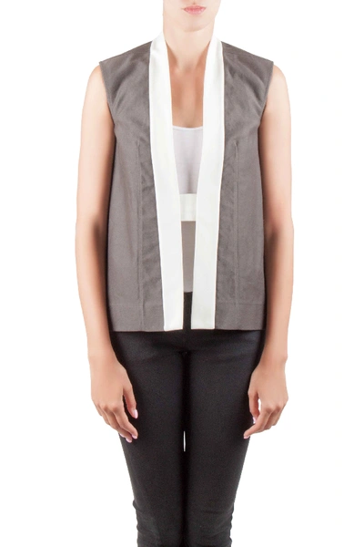 Pre-owned Rick Owens Darkdust Brown Cotton Asymmetric Hem Contrast Trim Sleeveless Jacket S In Grey