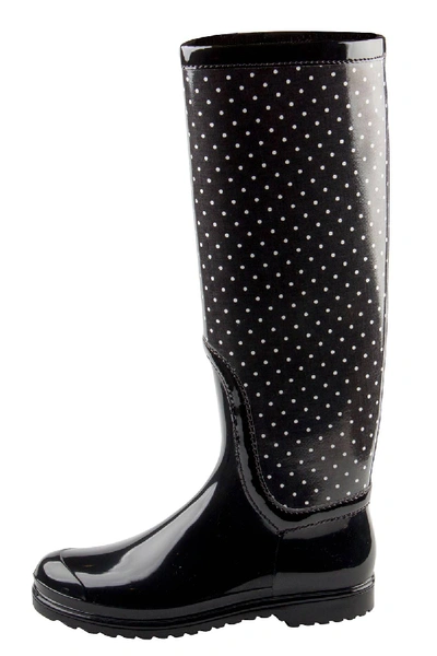 Pre-owned Dolce & Gabbana Black Pvc Polka Dot Long Rain Boots Size 38