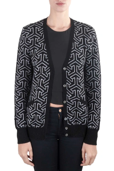 Pre-owned Equipment Femme Black And Ivory Cashmere Wool Jacquard Sullivan Cardigan M