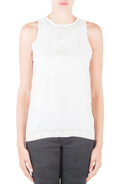 Pre-owned Roberto Cavalli Off White Mixed Media Printed Silk Racer Back Tank Top M