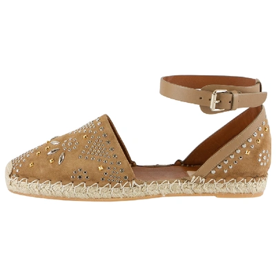 Pre-owned Valentino Garavani Brown Embellished Suede And Leather Ankle Strap Espadrilles Size 40