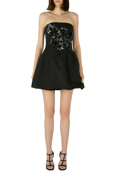 Pre-owned Marchesa Notte Black Cotton Silk Floral Sequined Appliqu&eacute; Strapless Mini Dress S