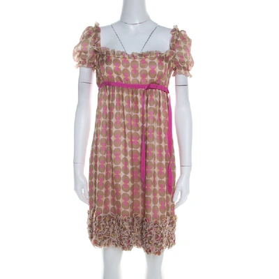 Pre-owned Dolce & Gabbana Pink Polka Dot Print Silk Babydoll Dress M