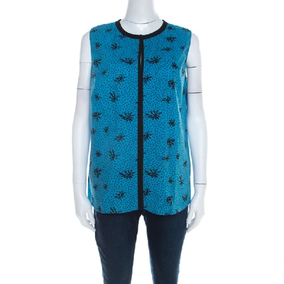 Pre-owned Marni Blue And Black Printed Cotton Sleeveless Top M