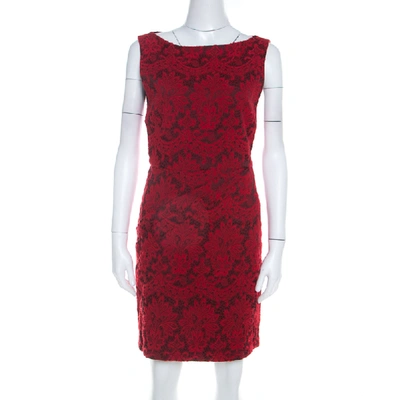 Pre-owned Alice And Olivia Red Floral Embroidered Sleeveless Sheath Dress M