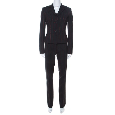Pre-owned Gianfranco Ferre Black Wool Blend Pin Stripe Suit S