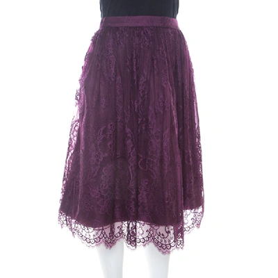 Pre-owned Alice And Olivia Amethyst Purple Lace Overlay Perkins Pouf Skirt M