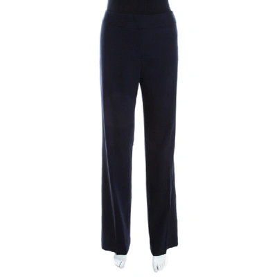 Pre-owned Escada Navy Blue Stretch Wool Crepe High Waist Tanja Trousers M