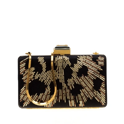 Pre-owned Lanvin Black/gold Embellished Satin Chain Clutch