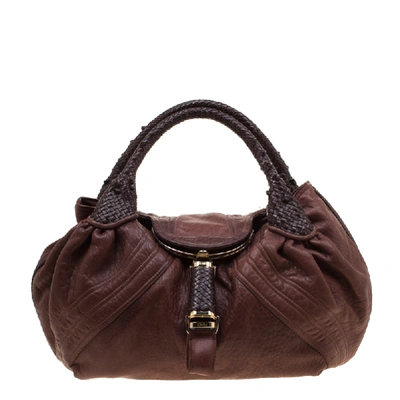 Pre-owned Fendi Brown Pebbled Leather Spy Bag