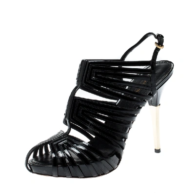 Pre-owned Louis Vuitton Black Patent Leather Strappy Platform Sandals Size 39