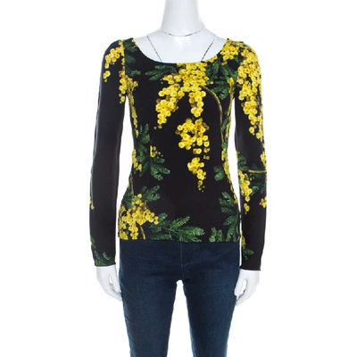 Pre-owned Dolce & Gabbana Black And Yellow Floral Acacia Print Long Sleeve Top S