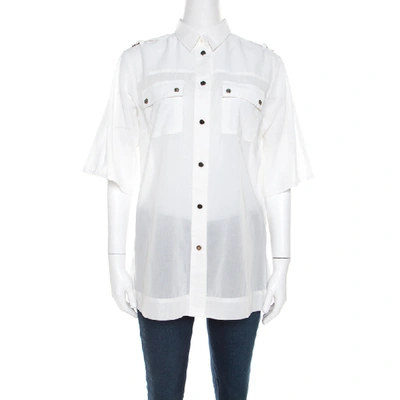 Pre-owned Dolce & Gabbana White Cotton Voile Metal Button Front Shirt M
