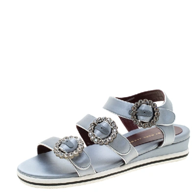 Pre-owned Marc By Marc Jacobs Grey Satin Crystal Embellished Buckle Flat Strappy Sandals Size 36