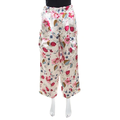 Pre-owned Marni Multicolor Floral Print Linen Silk Drawstring Waist Wide Leg Trousers S