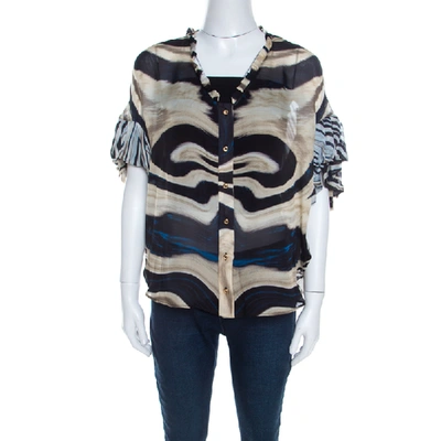 Pre-owned Roberto Cavalli Multicolor Striped Silk Batwing Sleeve Ruffled Top S