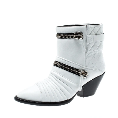 Pre-owned Giuseppe Zanotti White Quilted Leather Ankle Boots Size 38.5