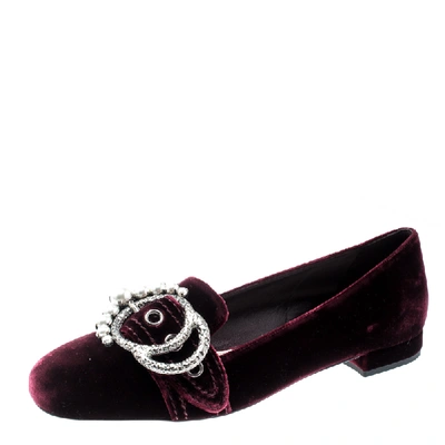 Pre-owned Miu Miu Burgundy Faux Pearl Velvet Flats Size 39