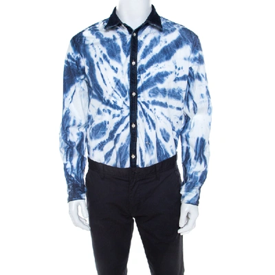 Pre-owned Dsquared2 Indigo Cotton Tie Dye Effect Denim Trim Relaxed Dan Shirt L In Blue