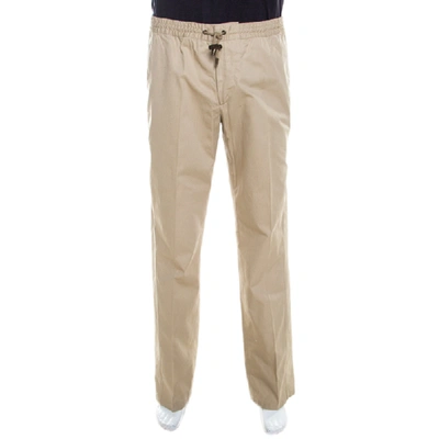 Pre-owned Dolce & Gabbana Beige Cotton Drawstring Waist Straight Fit Trousers L