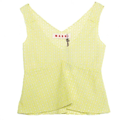 Pre-owned Marni Cream And Lime Green Embroidered Cotton Sleeveless Peplum Crop Top S