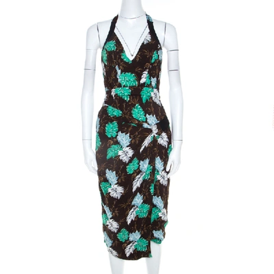 Pre-owned Proenza Schouler Brown Jungle Leaf Print Draped Halter Midi Dress S