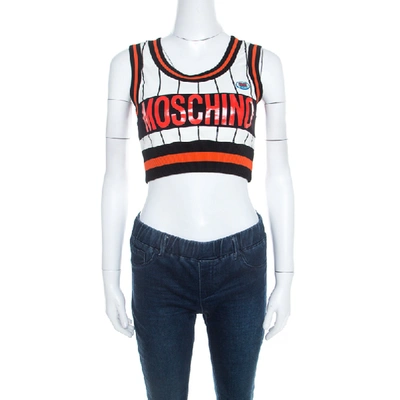 Pre-owned Moschino Couture Multicolor Striped Cotton Blend Ribbed Trim Crop Top S