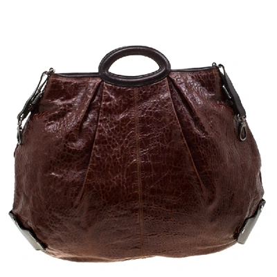 Pre-owned Marni Brown Croc Embossed Glaze Leather Balloon Hobo