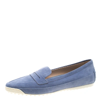 Pre-owned Tod's Blue Suede Penny Loafers Size 39.5