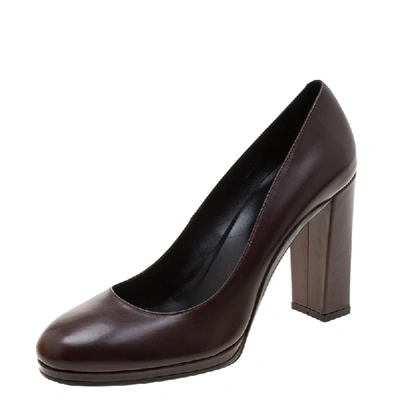 Pre-owned Tod's Brown Leather Block Heel Pumps Size 40