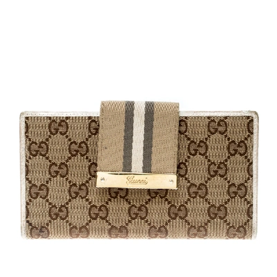 Pre-owned Gucci Beige/white Gg Canvas And Leather Web Original Continental Wallet