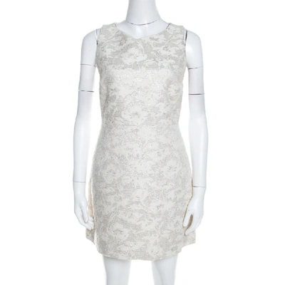 Pre-owned Alice And Olivia Off White Jacquard Back Mesh Panel Detail Dress M In Cream