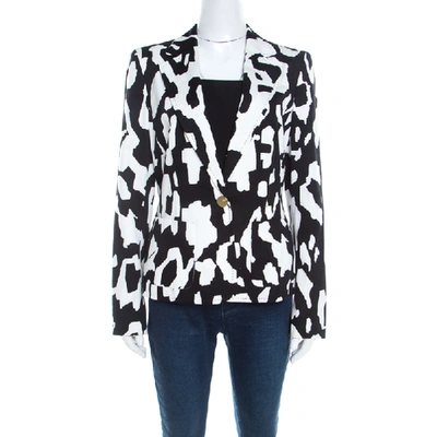 Pre-owned Escada Monochrome Abstract Printed Cotton Bariska Blazer M In Multicolor