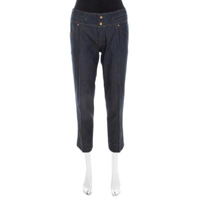 Pre-owned Roberto Cavalli Indigo Cotton Twill Denim Cropped Jeans M In Blue