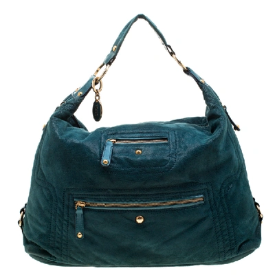 Pre-owned Tod's Green Shimmering Suede Pashmy Hobo