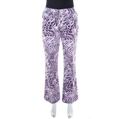 Pre-owned Escada Purple Abstract Print Cotton Flared Trousers M