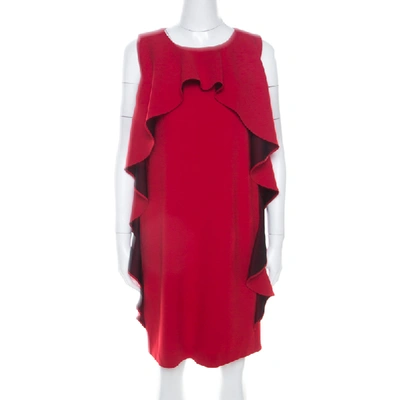 Pre-owned Boutique Moschino Red Crepe Knit Ruffle Front Sleeveless Shift Dress M