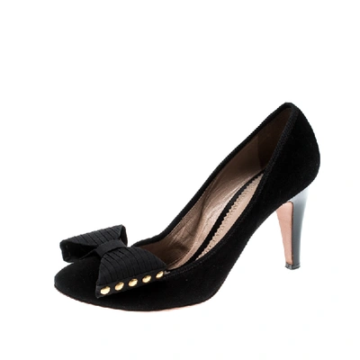 Pre-owned Chloé Black Suede Bow Pumps Size 39.5