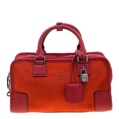 Pre-owned Loewe Orange/red Suede And Leather Amazona Satchel