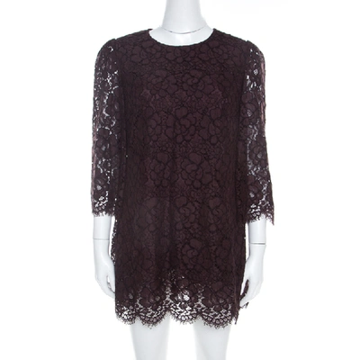 Pre-owned Dolce & Gabbana Brown Lace Three Quarter Sleeve Tunic Top M