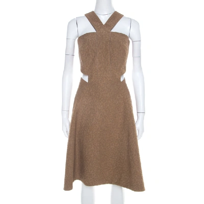 Pre-owned Saint Laurent Brown Textured Cotton Cut Out Detail Flared Dress M