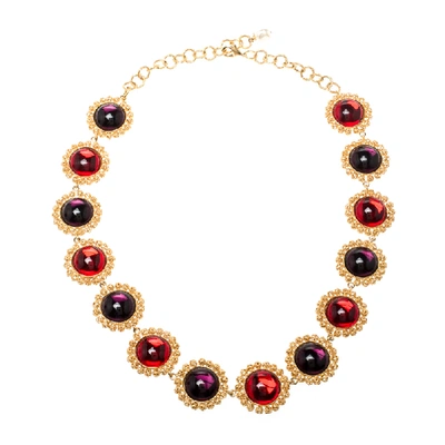 Pre-owned Dolce & Gabbana Multicolor Resin Filigree Beaded Gold Tone Necklace