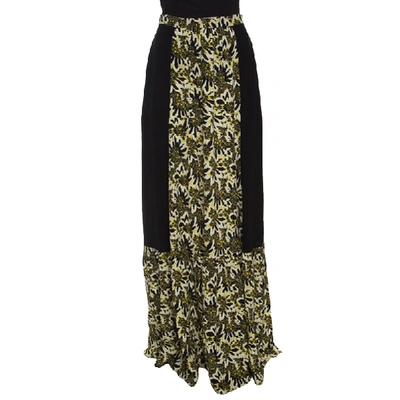Pre-owned Etro Black And Yellow Floral Printed Silk Maxi Skirt S